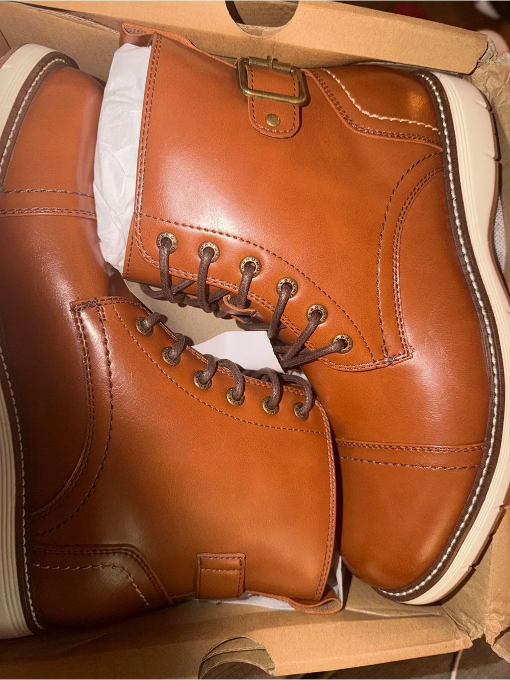 Bruno Marc Size 8.5 Brien Boots Men's Brown Leather Lace-Up Casual Boots-NWT